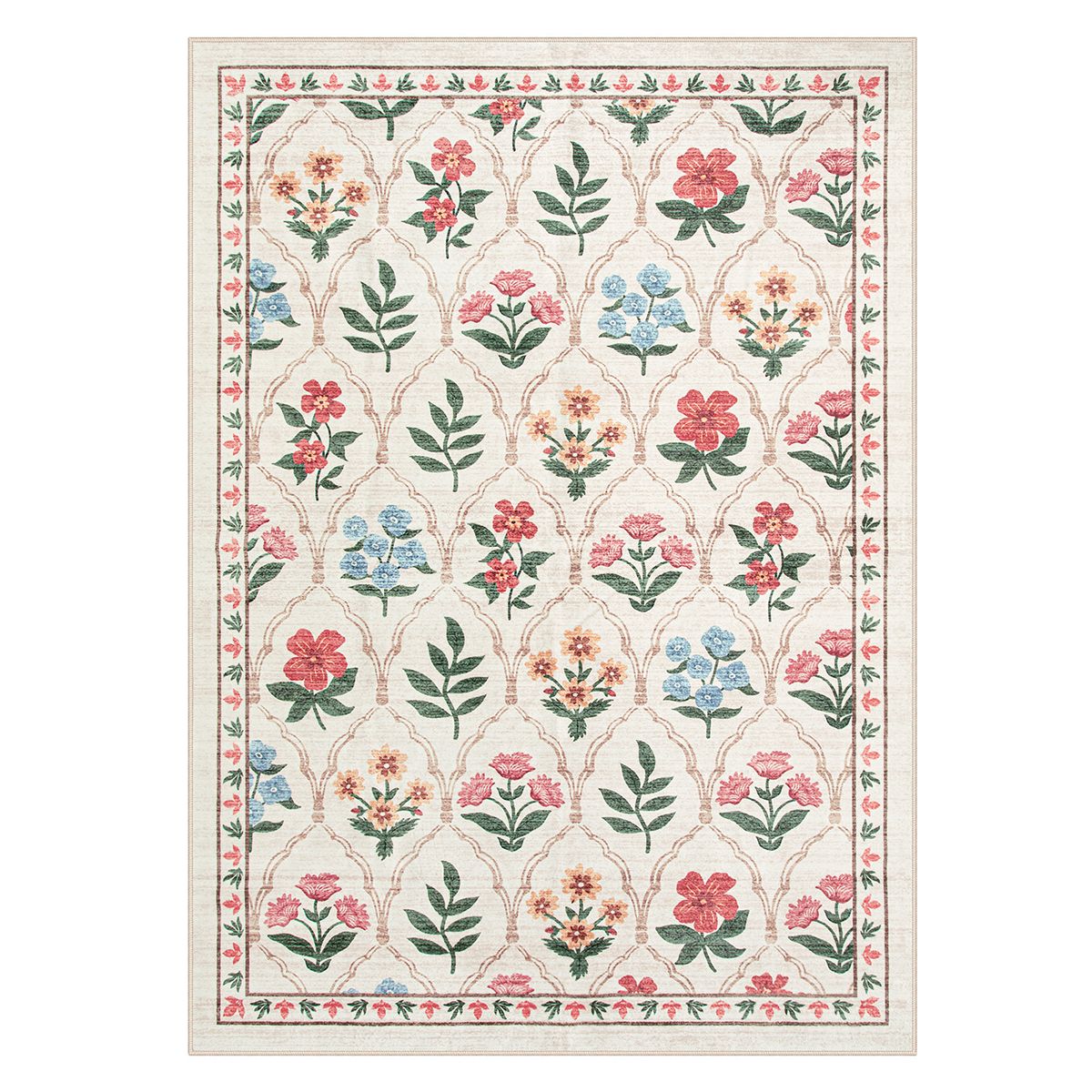 Naya Washable Moroccan Floral Beige/Pink Rug Clearance Rugs Lahome