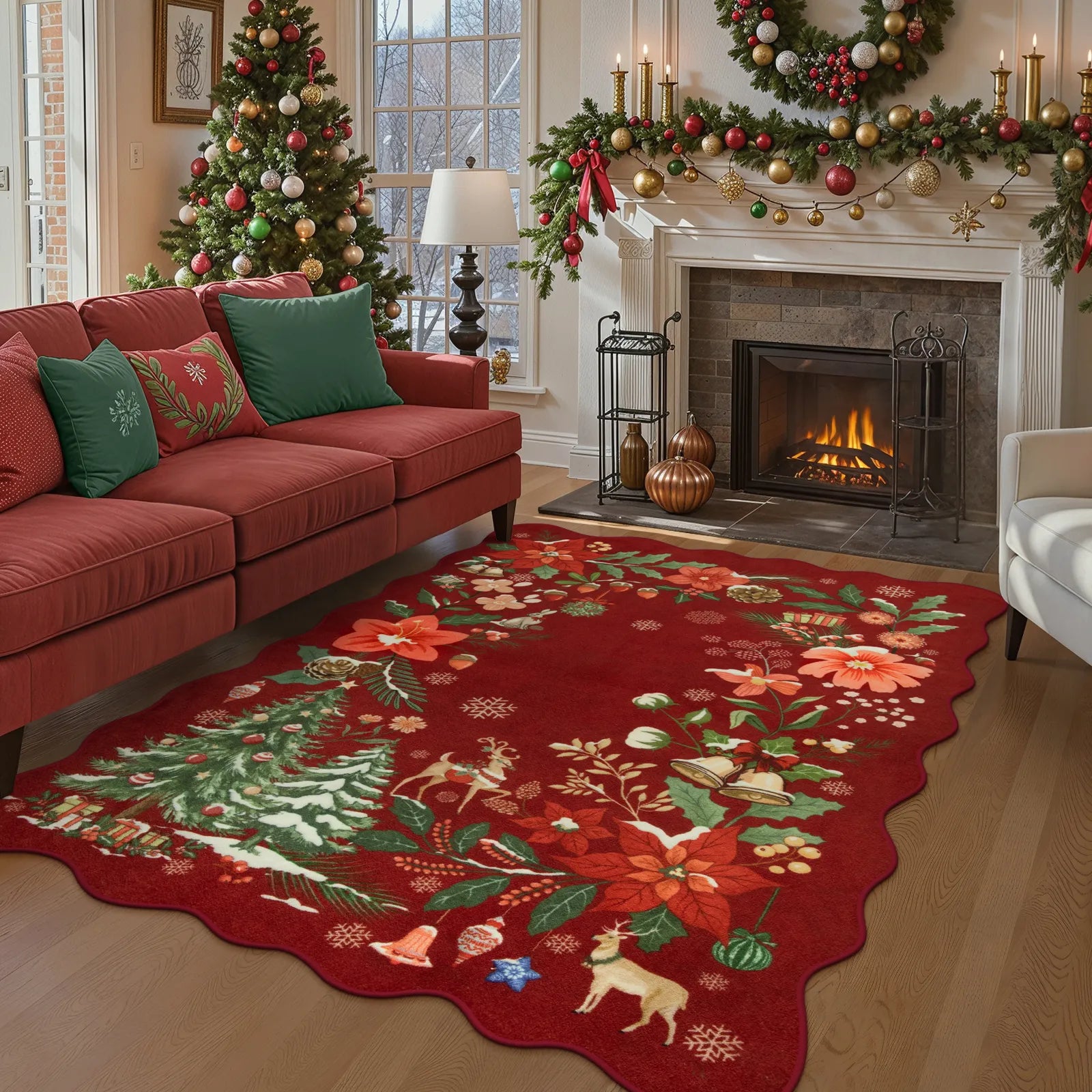 Nicolas Christmas Washable Floral Bell Red Rug Area Rugs Lahome