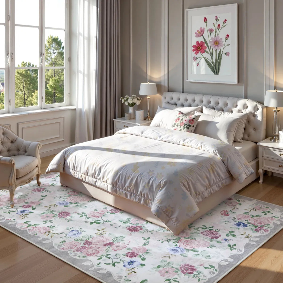 Nina Washable Romantic Vintage Floral Rose Garden Purple Rug Area Rugs Lahome