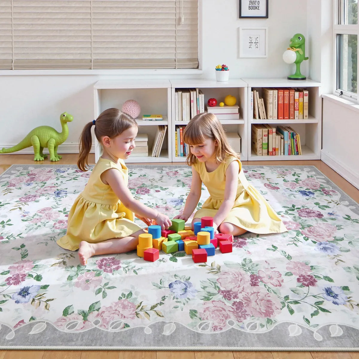 Nina Washable Romantic Vintage Floral Rose Garden Purple Rug Area Rugs Lahome