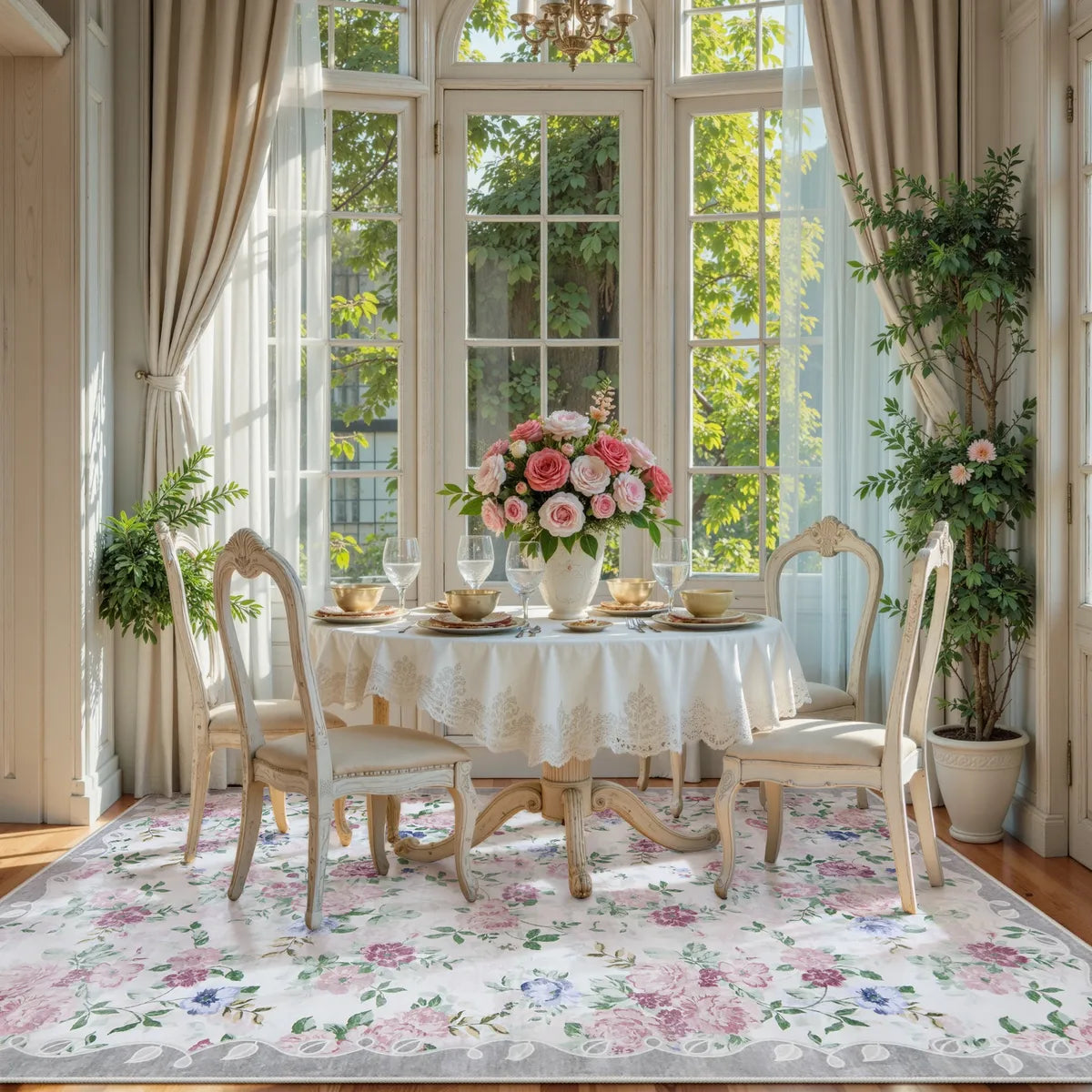 Nina Washable Romantic Vintage Floral Rose Garden Purple Rug Area Rugs Lahome