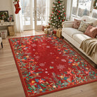 Nolan Christmas Washable Modern Blooming Floral Garden Red Rug Area Rugs Lahome