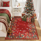 Nolan Christmas Washable Modern Blooming Floral Garden Red Rug Area Rugs Lahome