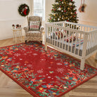 Nolan Christmas Washable Modern Blooming Floral Garden Red Rug Area Rugs Lahome