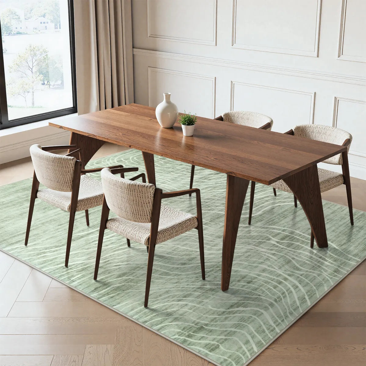 Lahome Washable Abstract Terrain Green Area Rug for living room.