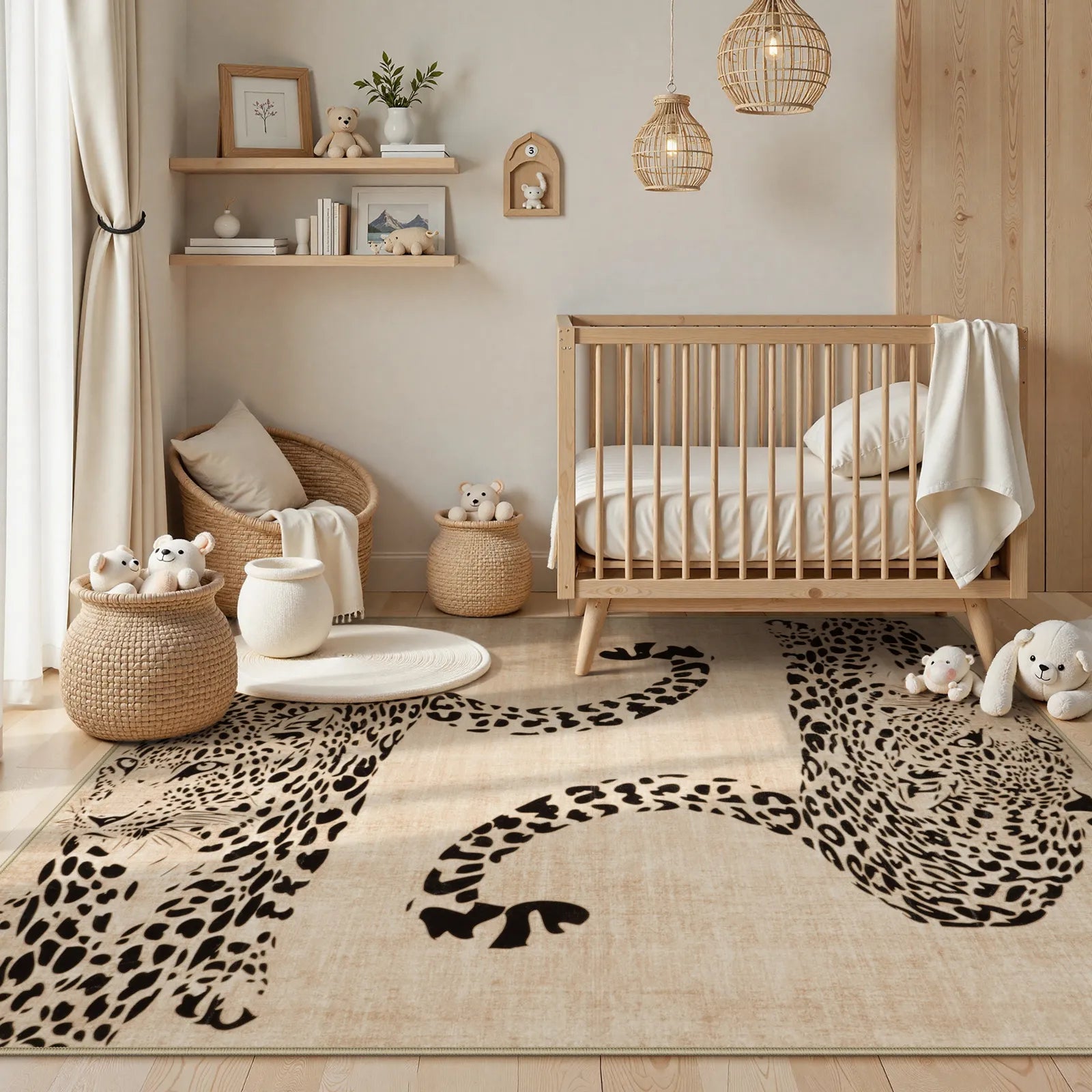 Pantera Washable Modern Safari Leopard Beige Rug Area Rugs Lahome 5' x 7'