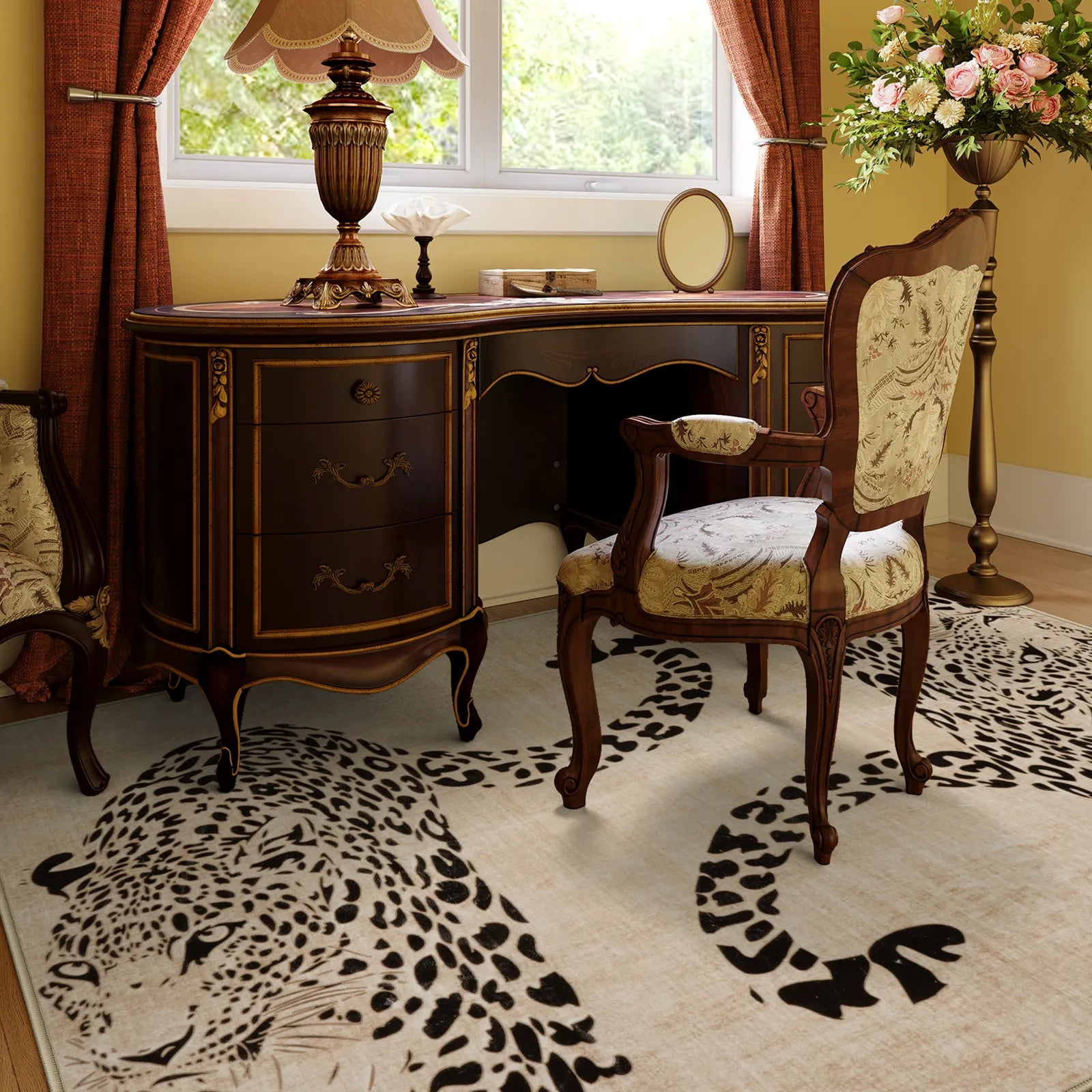 Pantera Washable Modern Safari Leopard Beige Rug Area Rugs Lahome