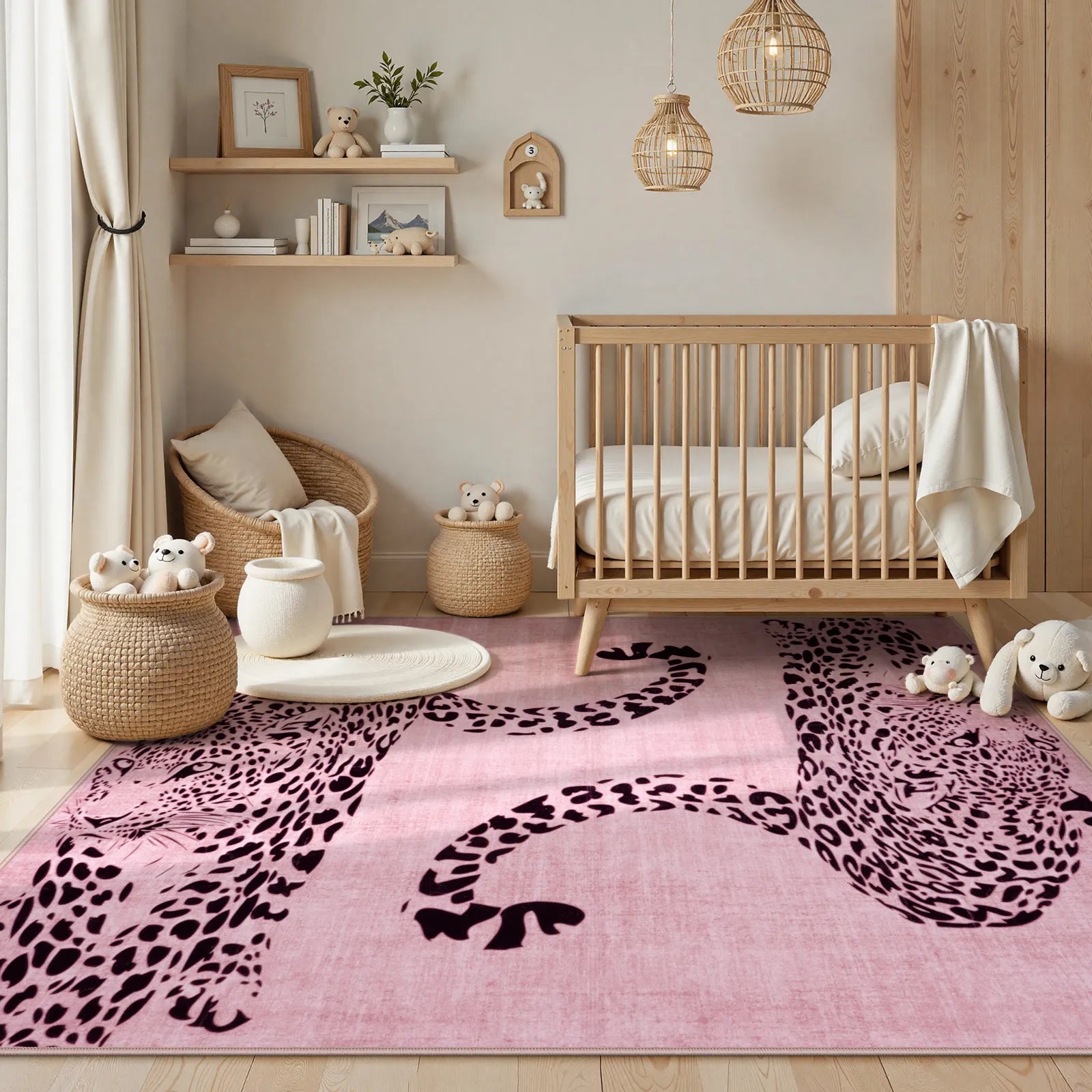 Pantera Washable Modern Safari Leopard Pink Rug Area Rugs Lahome