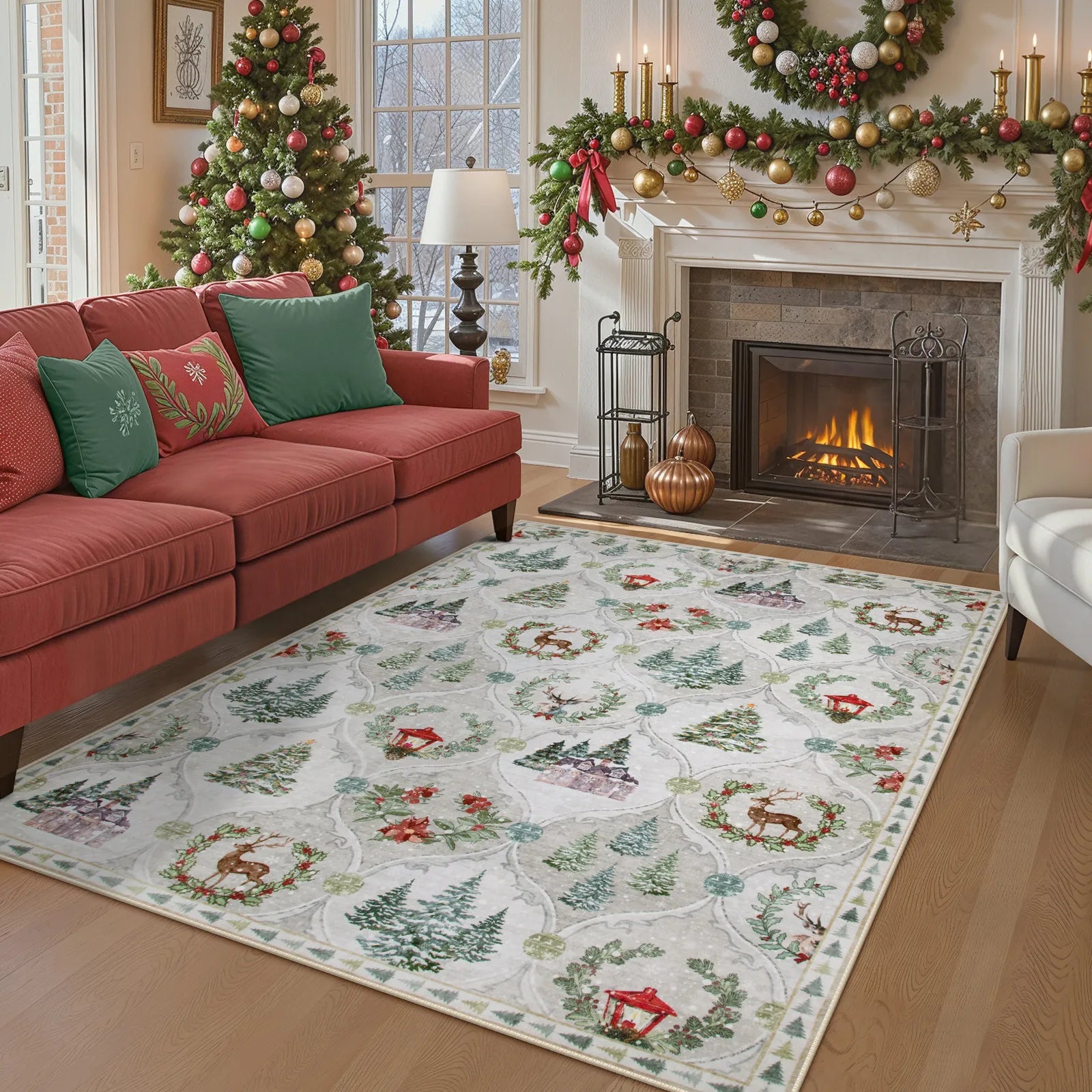 Pascal Christmas Washable World Moroccan Beige Rug Area Rugs Lahome 5' x 7'