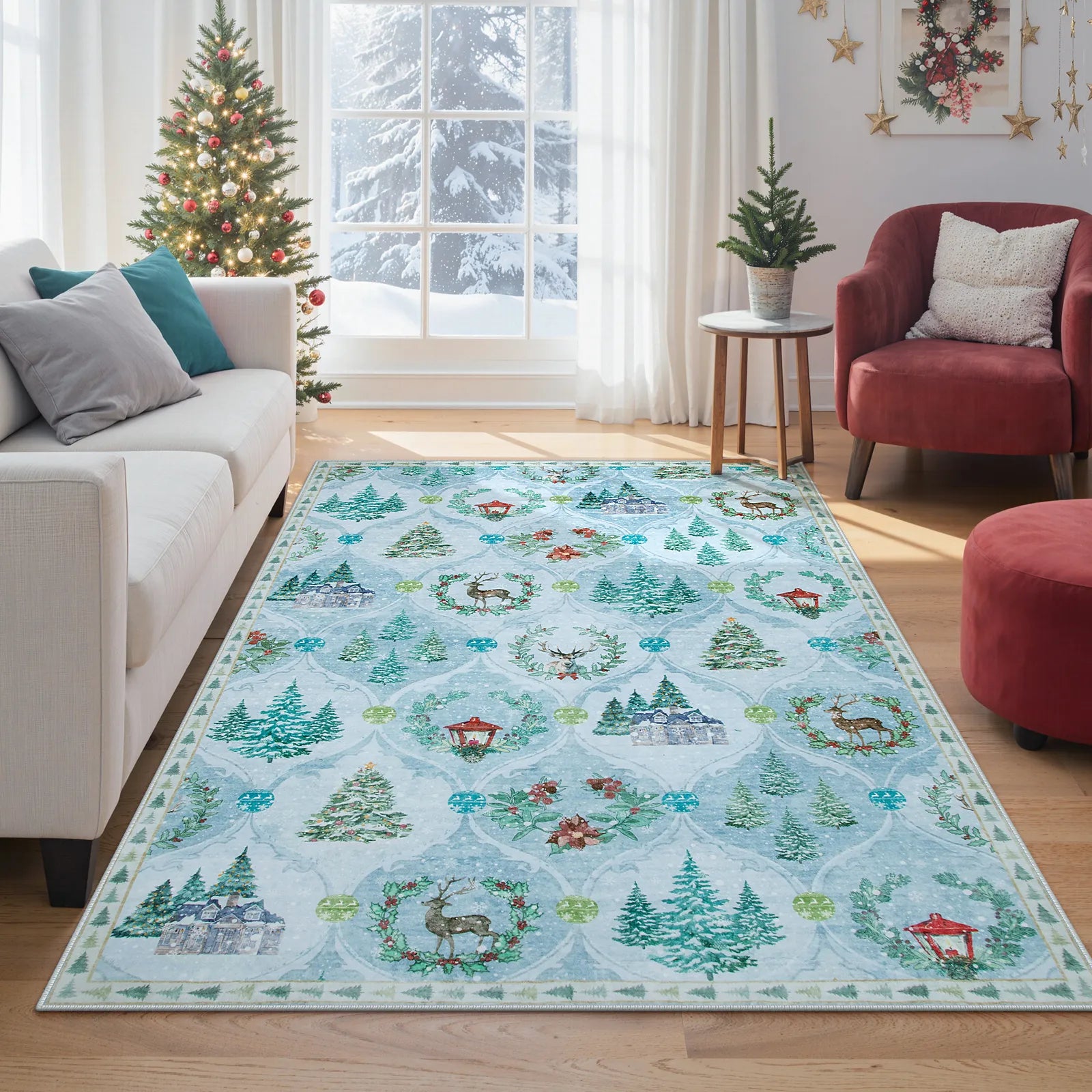 Pascal Christmas Washable World Moroccan Blue Rug Area Rugs Lahome 5' x 7'