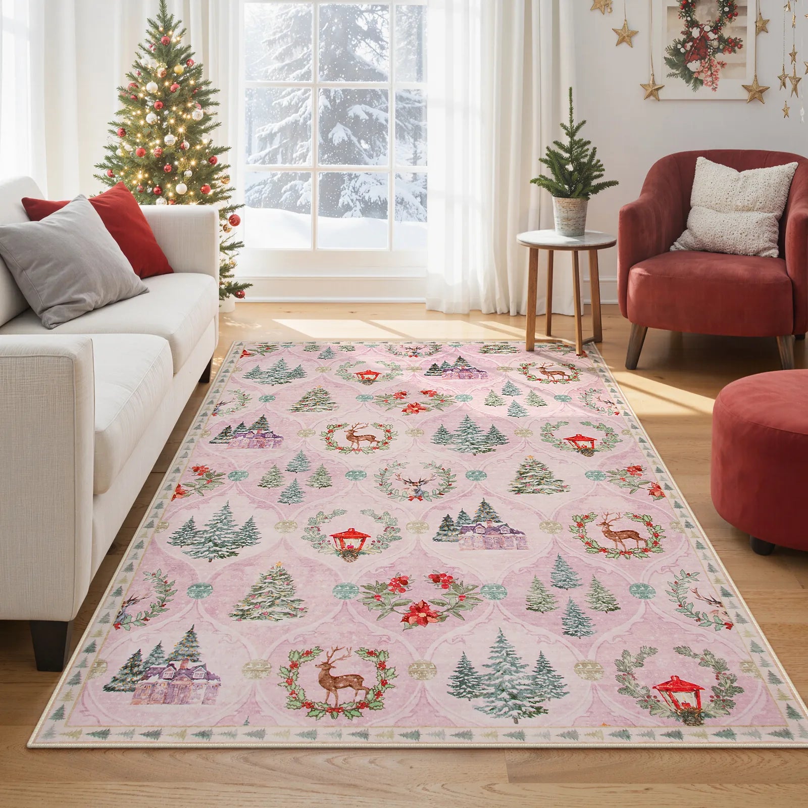 Pascal Christmas Washable World Moroccan Pink Rug Area Rugs Lahome 5' x 7'