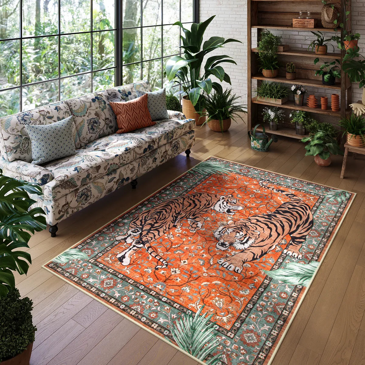 Rava Washable Wild Tiger Red Rug Area Rugs Lahome