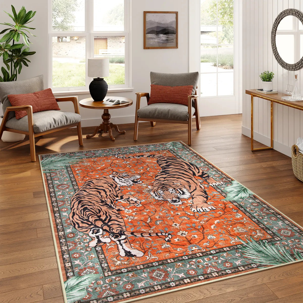 Rava Washable Wild Tiger Red Rug Area Rugs Lahome 5' x 7'