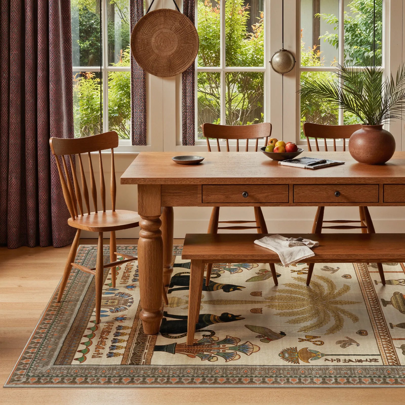 Ravin Washable Ancient Egyptian Revival Cat Beige Rug Area Rugs Lahome