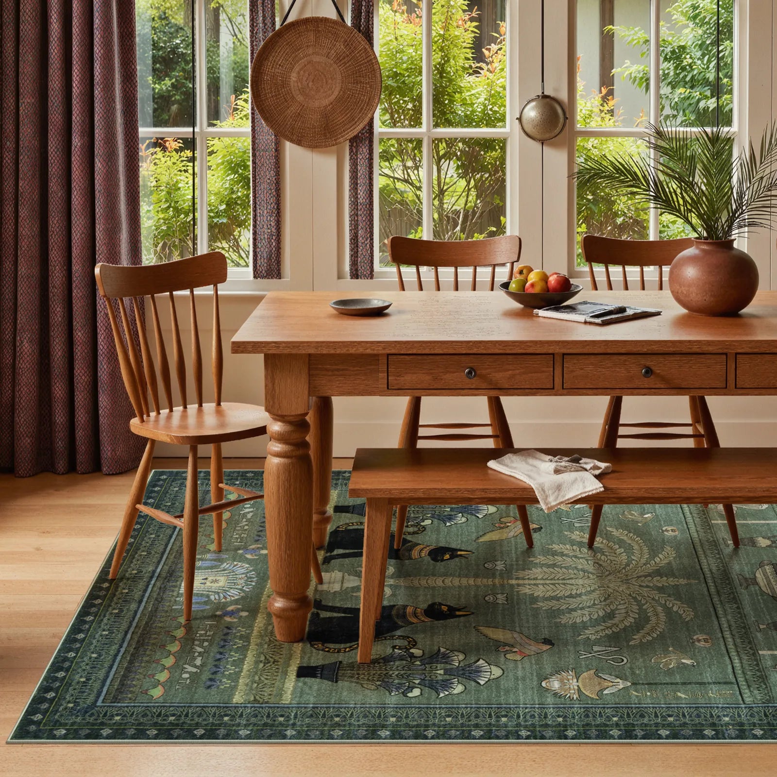 Ravin Washable Ancient Egyptian Revival Cat Green Rug Area Rugs Lahome