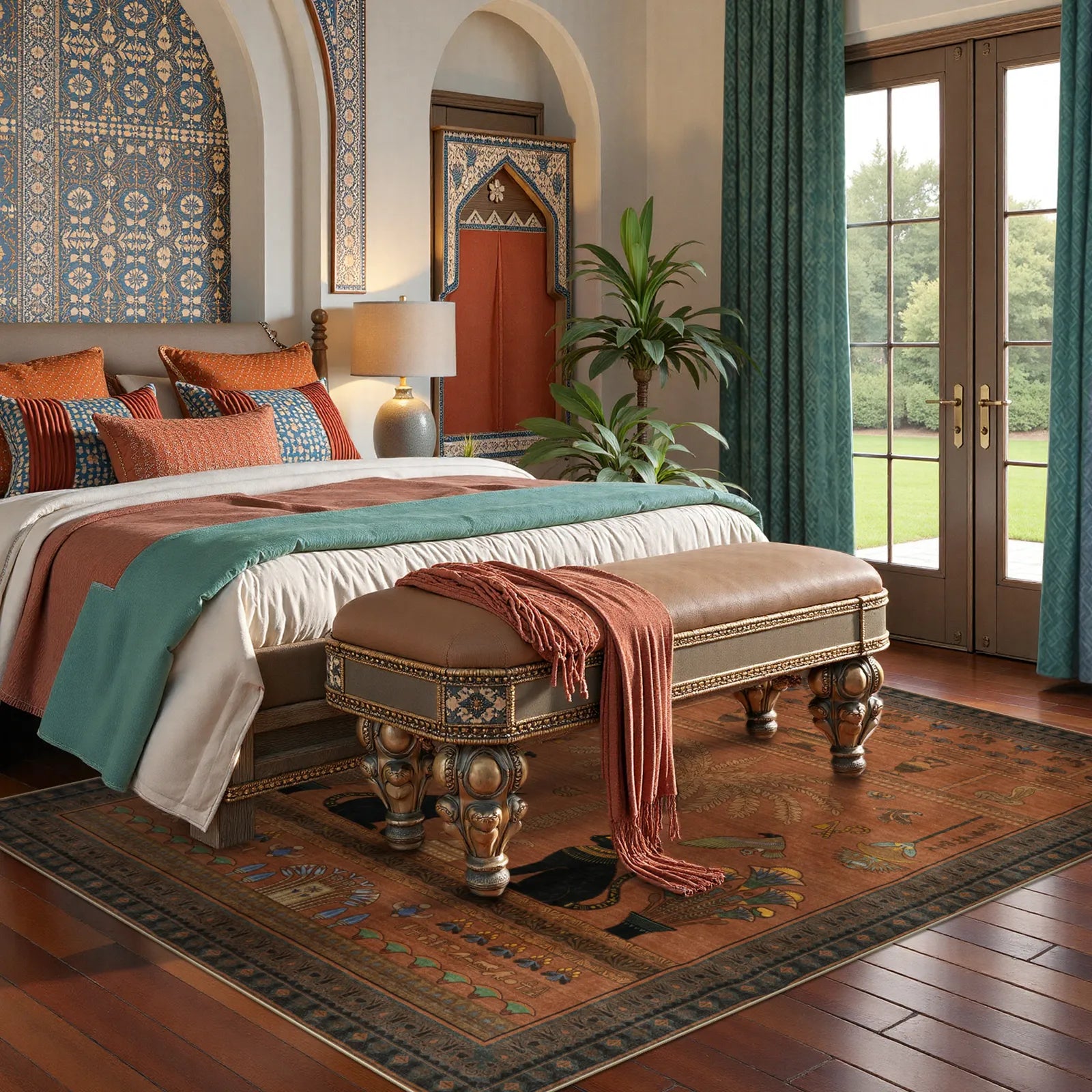 Ravin Washable Ancient Egyptian Revival Cat Red Rug Area Rugs Lahome