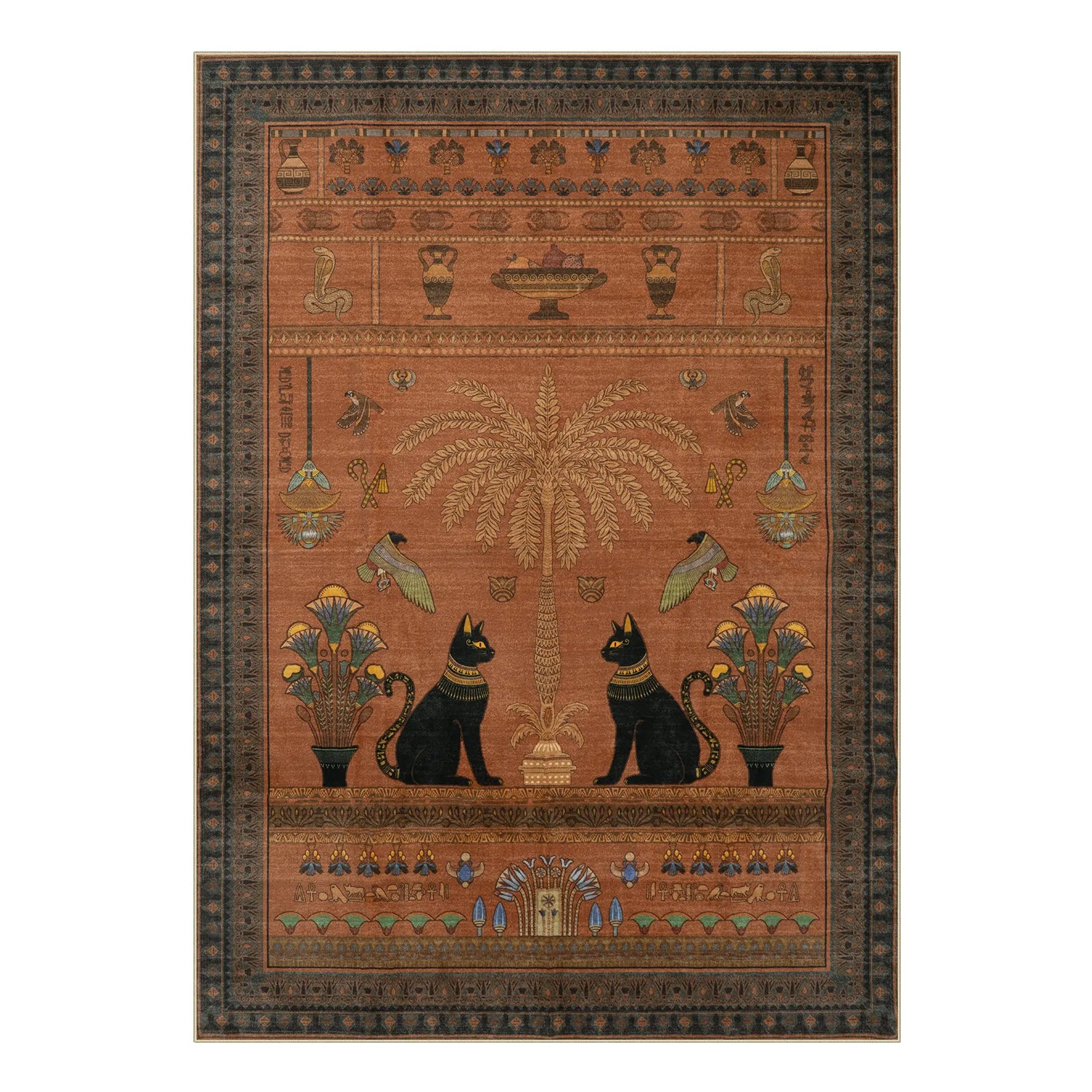 Ravin Washable Ancient Egyptian Revival Cat Red Rug Area Rugs Lahome