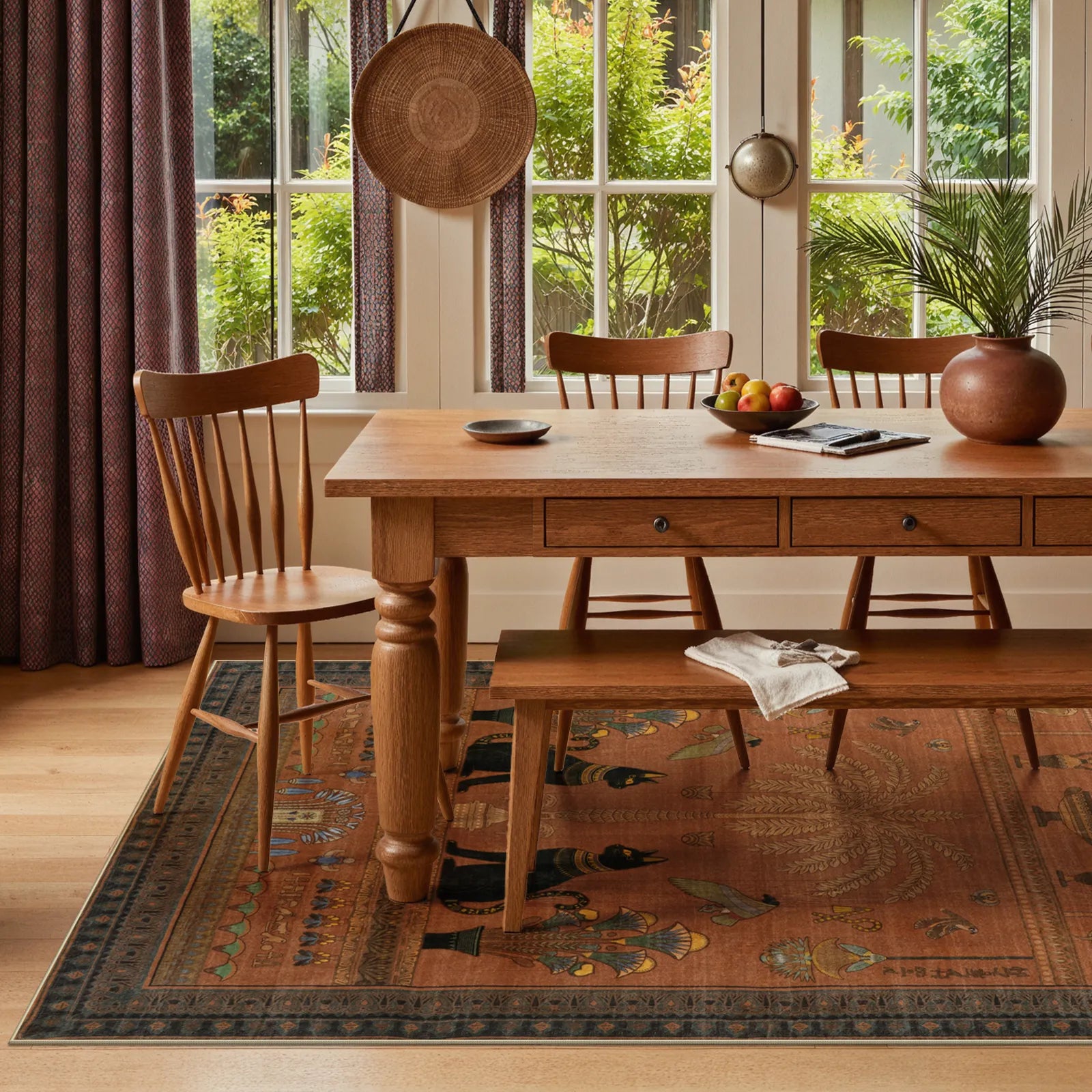 Ravin Washable Ancient Egyptian Revival Cat Red Rug Area Rugs Lahome