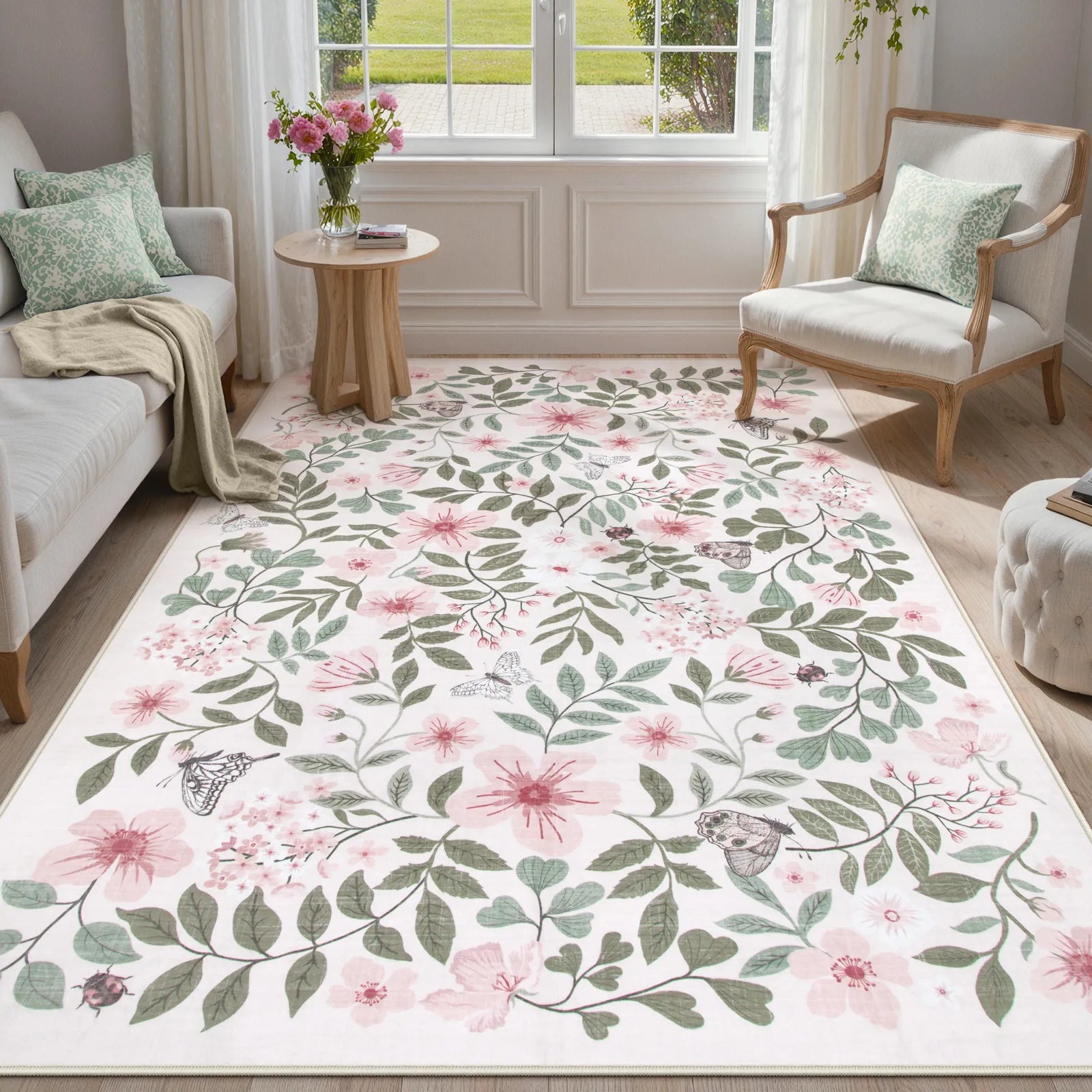 Reverie Washable Vintage Botanical Floral Pink Rug Area Rugs Lahome 8' x 10'