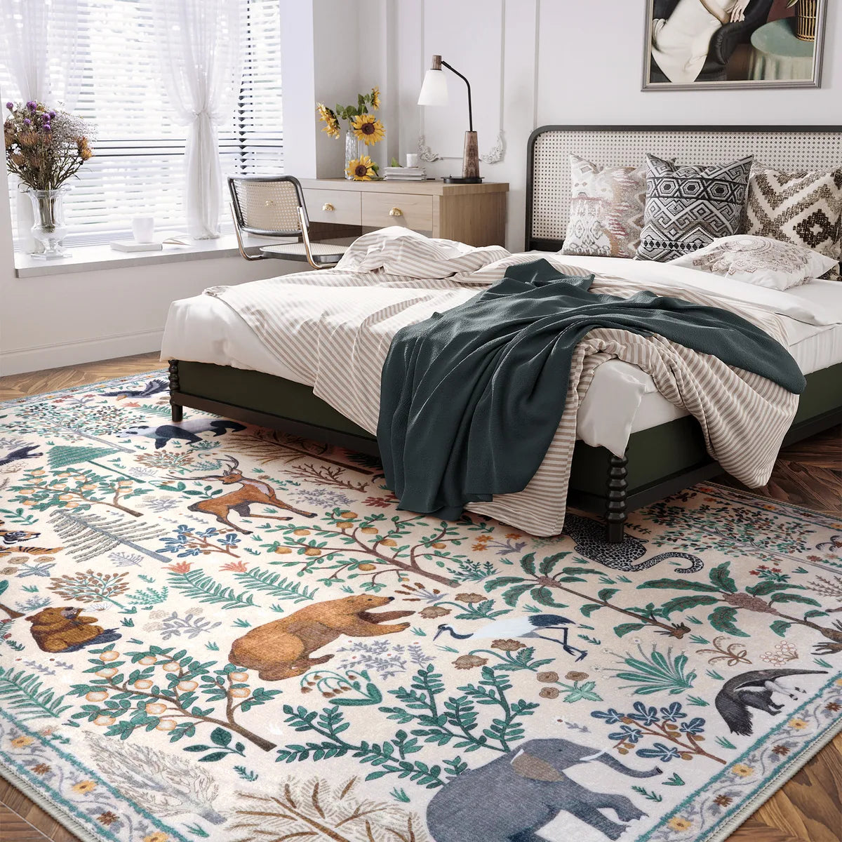 Roam Washable Jungle Animals Beige Rug Rugs Lahome