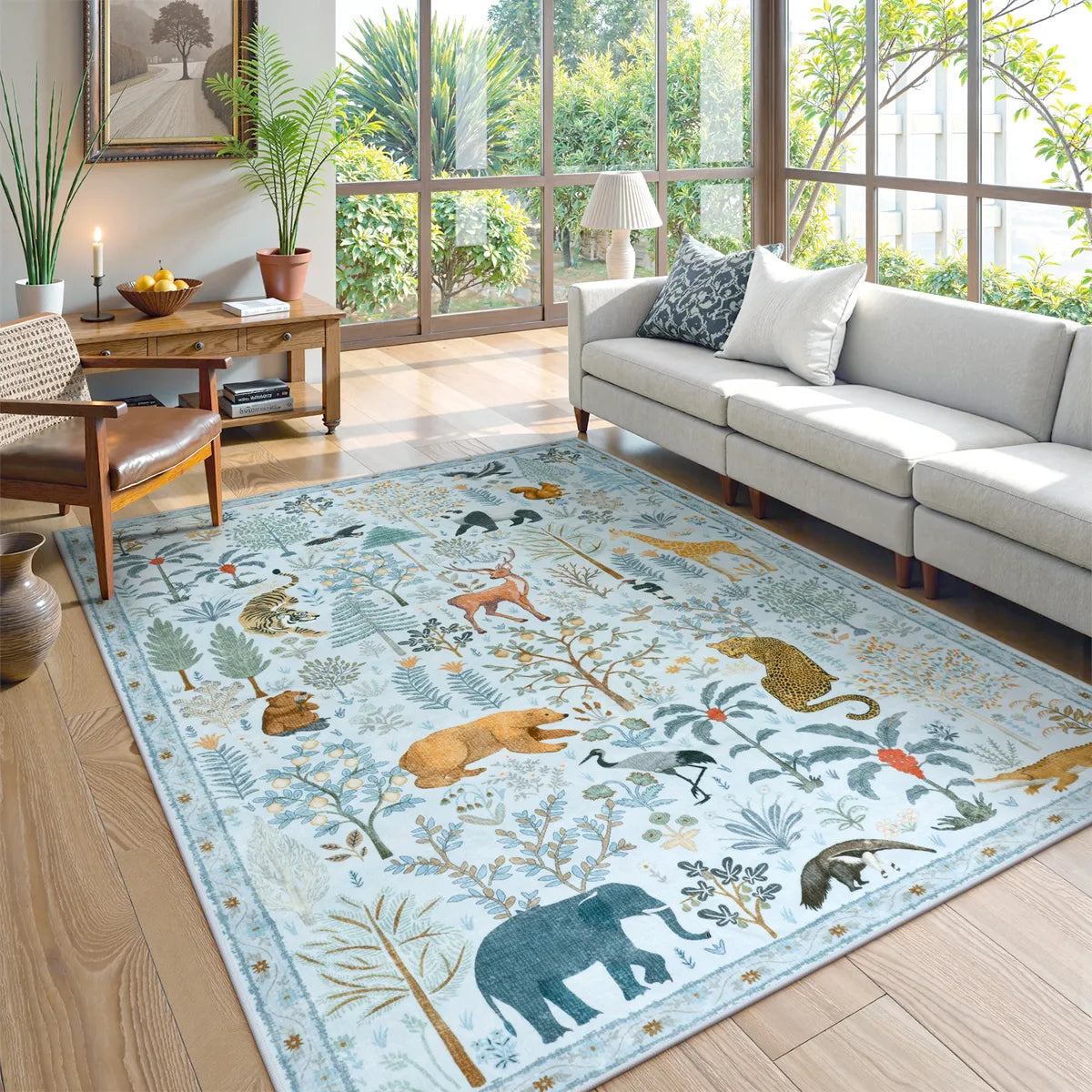 Roam Washable Jungle Animals Blue Rug Rugs Lahome