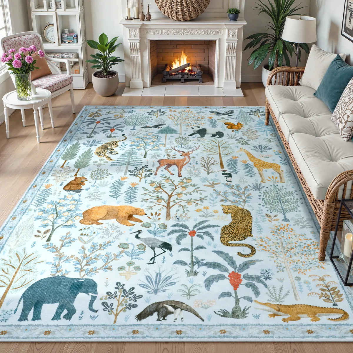 Roam Washable Jungle Animals Blue Rug Rugs Lahome 5' x 7'