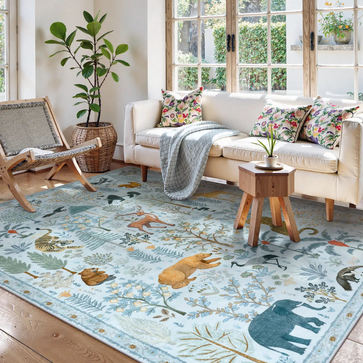 Roam Washable Jungle Animals Blue Rug Rugs Lahome