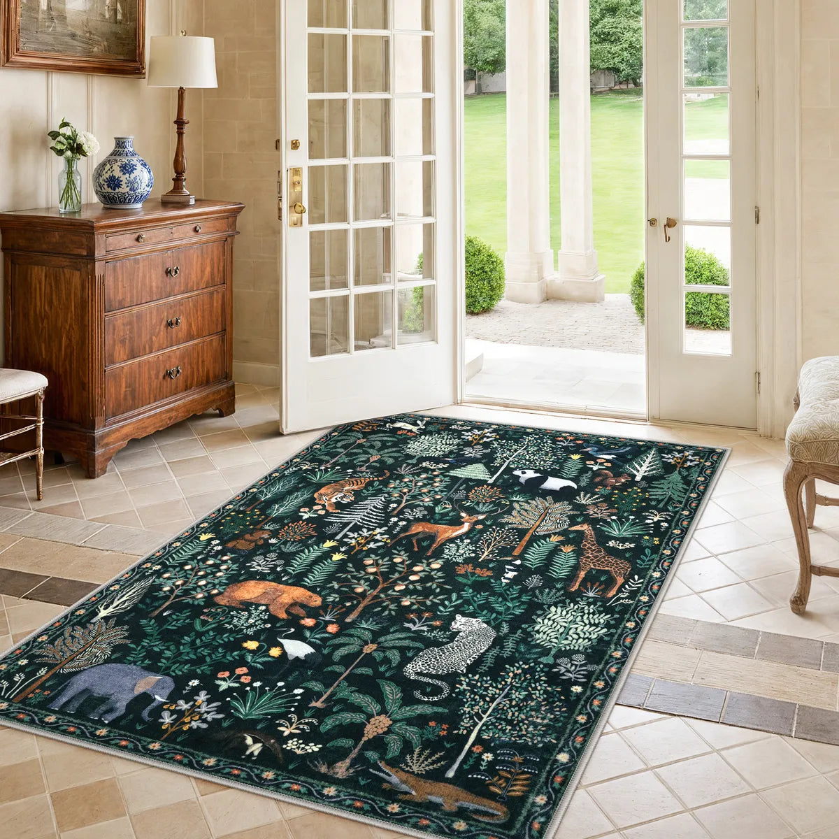 Roam Washable Jungle Animals Green Rug Rugs Lahome
