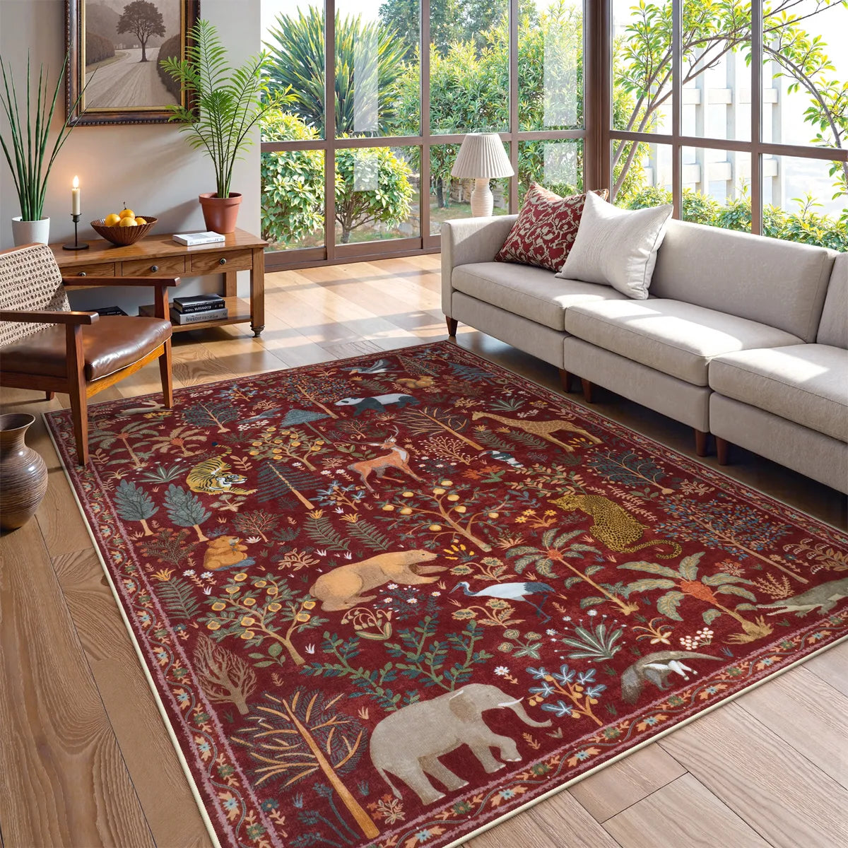 Roam Washable Jungle Animals Red Rug Rugs Lahome