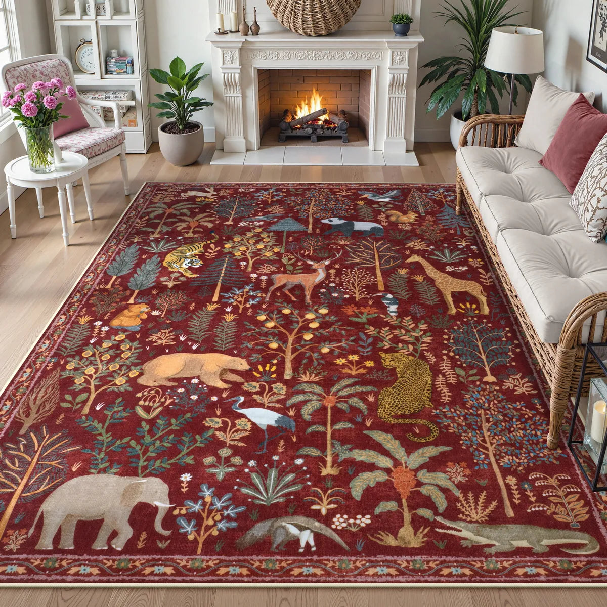 Roam Washable Jungle Animals Red Rug Rugs Lahome 5' x 7'