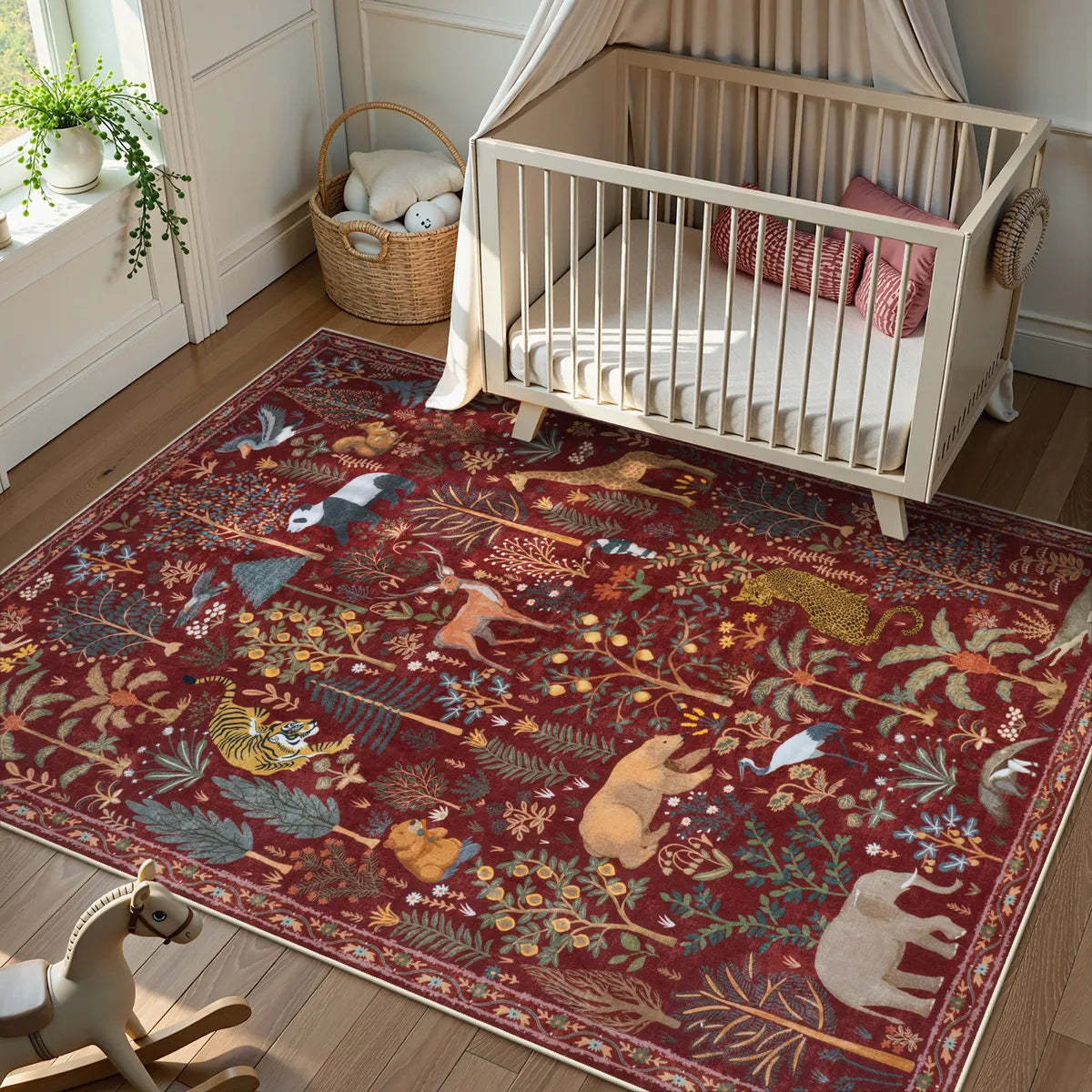 Roam Washable Jungle Animals Red Rug Rugs Lahome