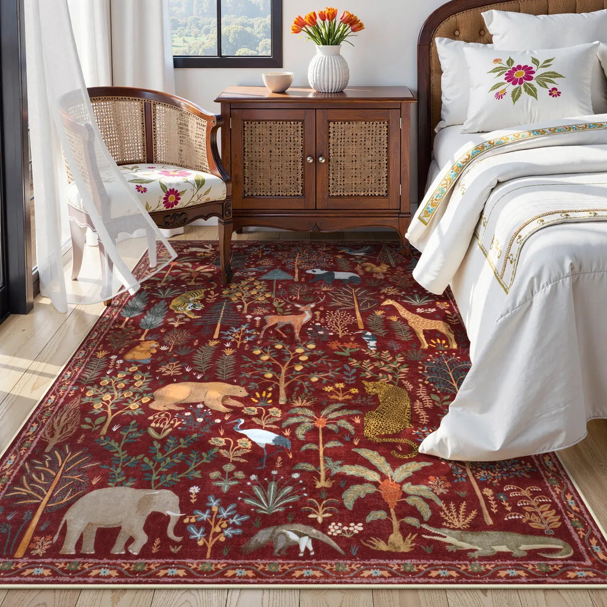 Roam Washable Jungle Animals Red Rug Rugs Lahome