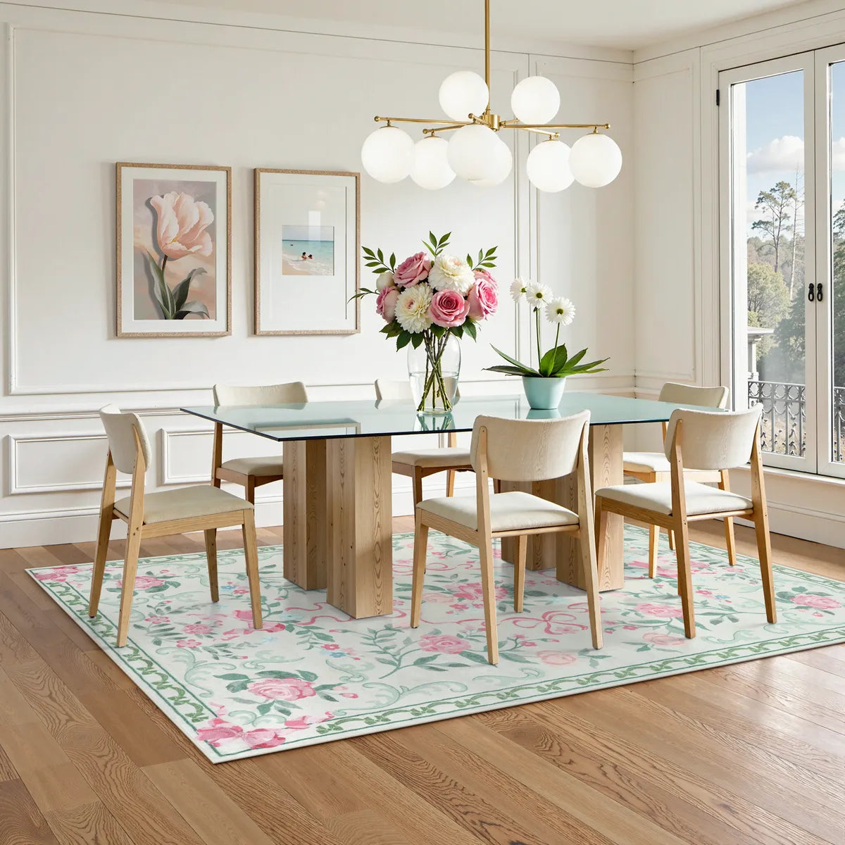 Rosabel Washable Floral Bows Green Rug Area Rugs Lahome