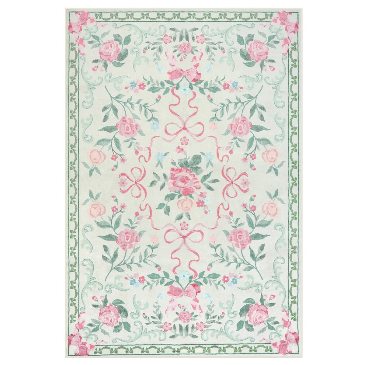 Rosabel Washable Floral Bows Green Rug Area Rugs Lahome