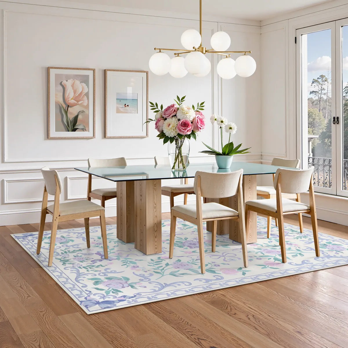 Lahome Washable Floral Bows Purple Area Rug for living room.