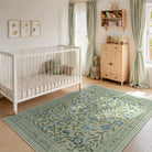 Solace Washable Boho French Elegant Floral Green Rug Rugs Lahome