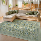 Solace Washable Boho French Elegant Floral Green Rug Rugs Lahome