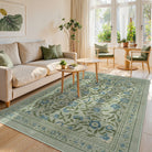 Solace Washable Boho French Elegant Floral Green Rug Rugs Lahome