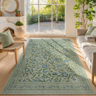 Solace Washable Boho French Elegant Floral Green Rug Rugs Lahome
