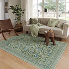 Solace Washable Boho French Elegant Floral Green Rug Rugs Lahome