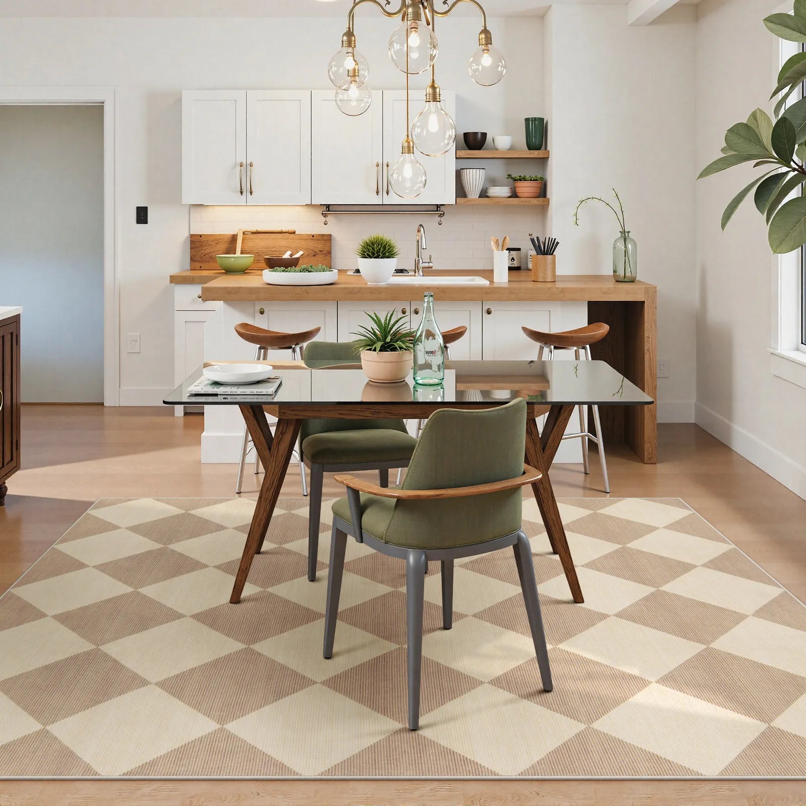 Varell Washable Modern Geometric Checkered Beige Rug Rugs Lahome