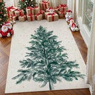 Velours Christmas Washable Tree and Snowflake Beige Rug Area Rugs Lahome 5' x 7'