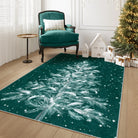 Velours Christmas Washable Tree and Snowflake Green Rug Area Rugs Lahome