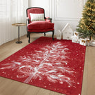 Velours Christmas Washable Tree and Snowflake Red Rug Area Rugs Lahome