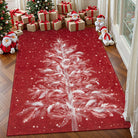 Velours Christmas Washable Tree and Snowflake Red Rug Area Rugs Lahome 5' x 7'