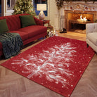Velours Christmas Washable Tree and Snowflake Red Rug Area Rugs Lahome