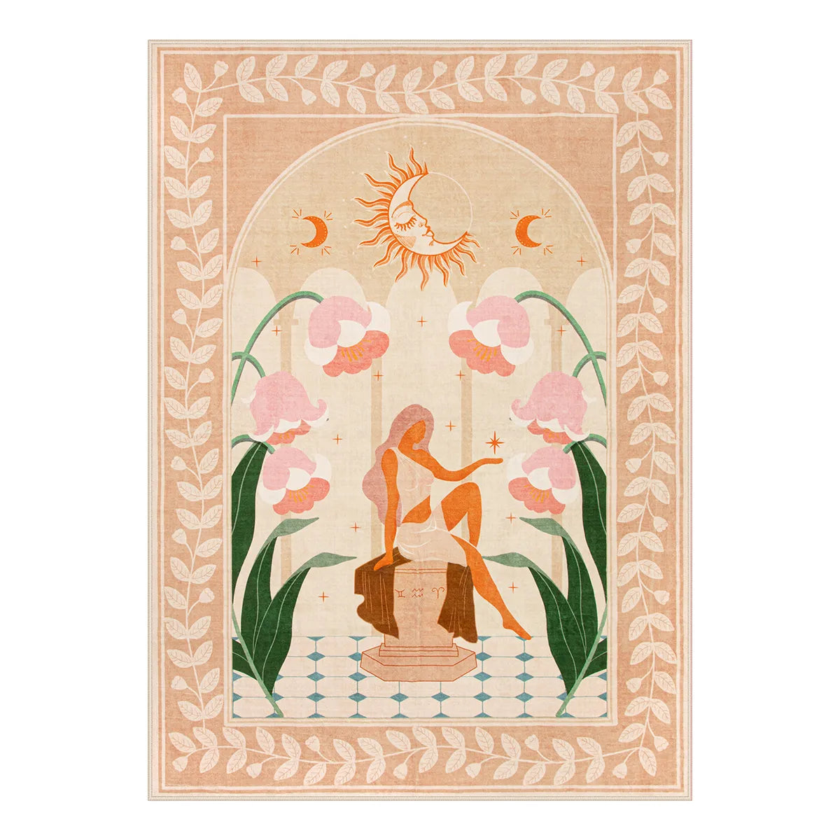 Vesper Washable Boho Mystical Goddess Orange Area Rug Rugs Lahome