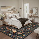 Rosalie Washable Boho Birdsong Floral Garden Black Rug Clearance Rugs Lahome 5' x 7'