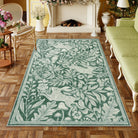 Nadine Washable Vintage Woodcut Forest and Rabbit Green Rug Area Rugs Lahome 5' x 7'