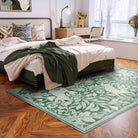 Nadine Washable Vintage Woodcut Forest and Rabbit Green Rug Area Rugs Lahome